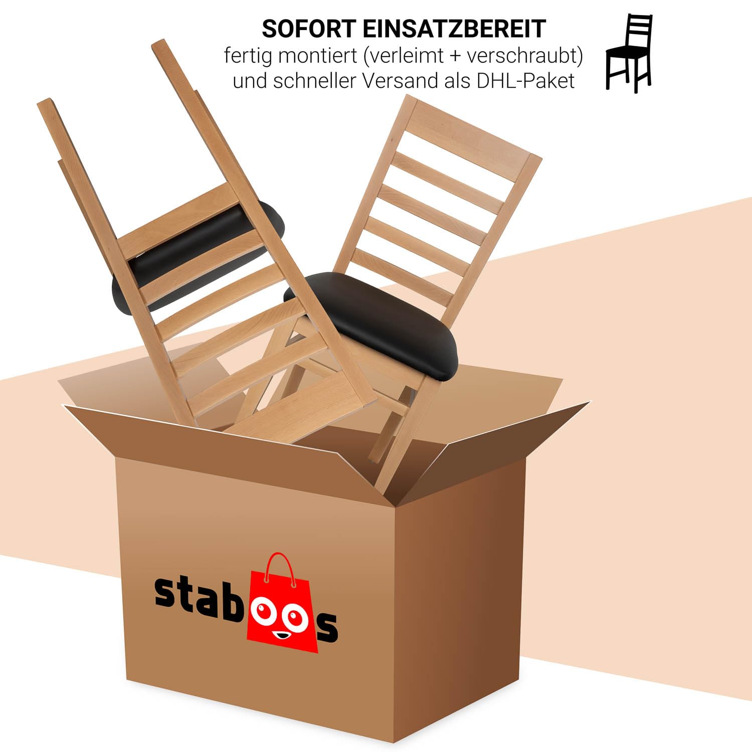 Staboos Esszimmerstühle 2er Set Massivholz Buche, Natur/Schwarz CH62