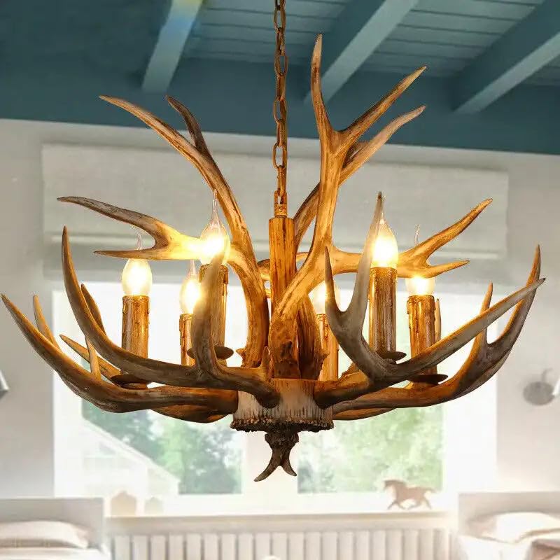 HDC Loft Industrial Resin Deer Antler Horn Chandelier | Rustic Cabin Style Pendant Light with Candle Lamps | 6-Light Lodge Farmhouse Ceiling Fixture-image-33