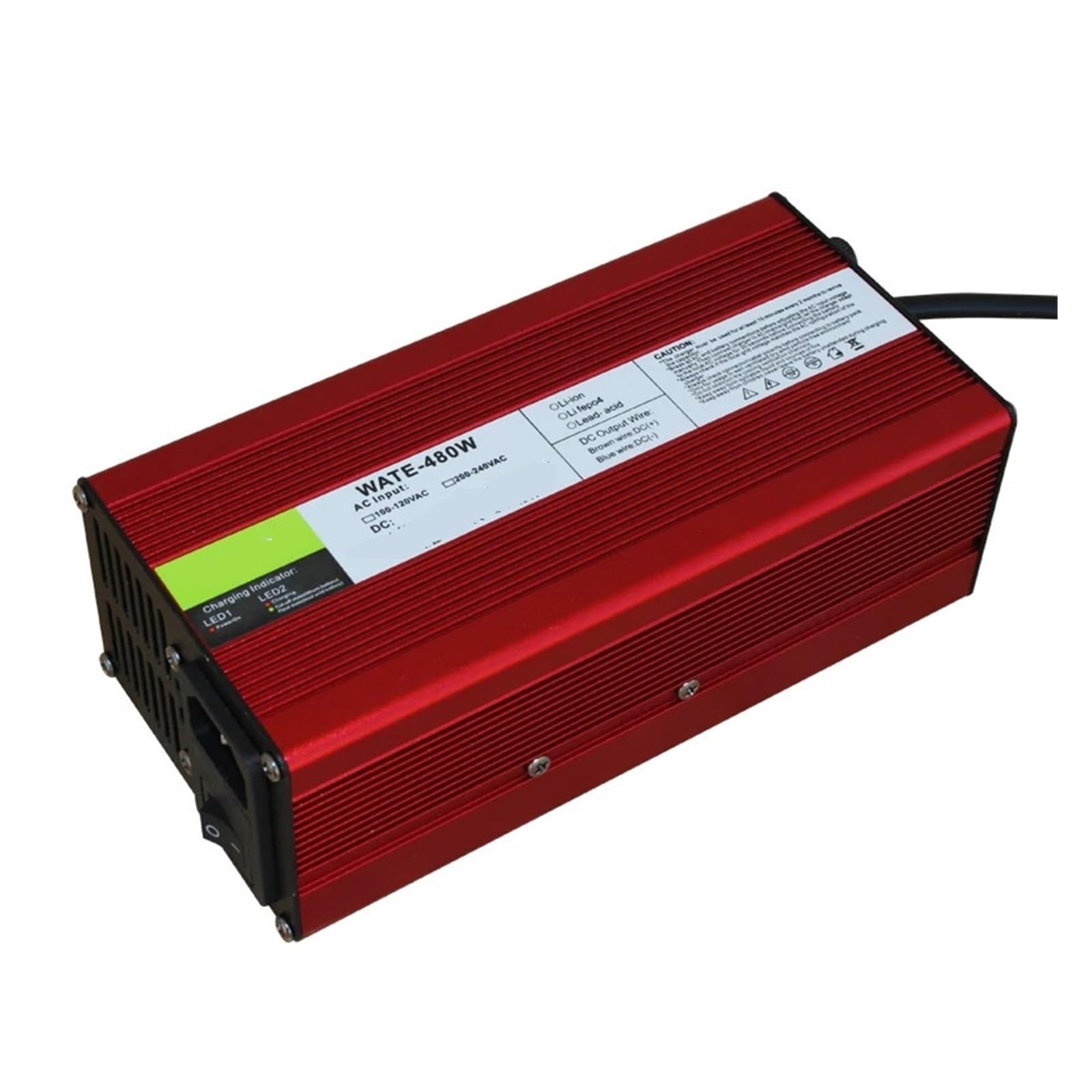 Cargador de Litio Lifepo4-cell Corriente Cargador de batería de Iones de Litio de 54,6 V y 8 A, 13 s, 48 ​​V, Salida con Ventilador de refrigeración, Carcasa de Aluminio Rojo(3P GX16,E+U)