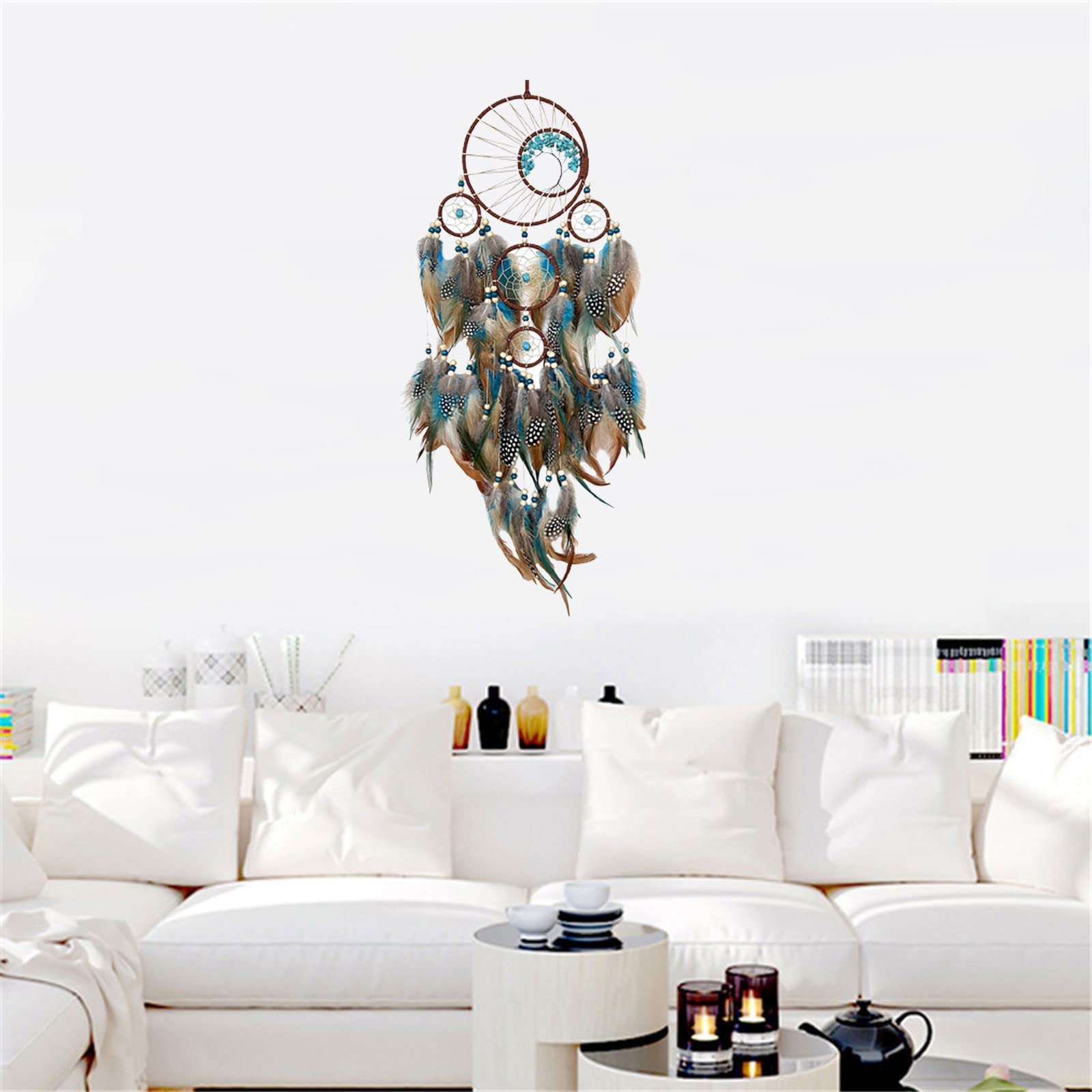 Traumfänger, Lebensbaum-Feder, handgefertigter Feder-Anhänger for Zuhause, Schlafzimmer, Raumdekoration, Auto-Anhänger, Ornamente, Traumfänger, groß