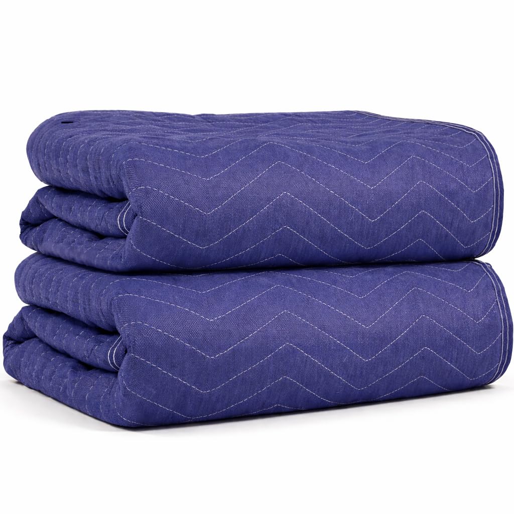 US Cargo Control Moving Blankets Heavy Duty 72"x80" 2-Pack (43 lbs/doz), Packing Blankets for Moving Furniture, Shipping, and Storage, Lightweight Quilted Furniture Pads, Tough Blue Polyester