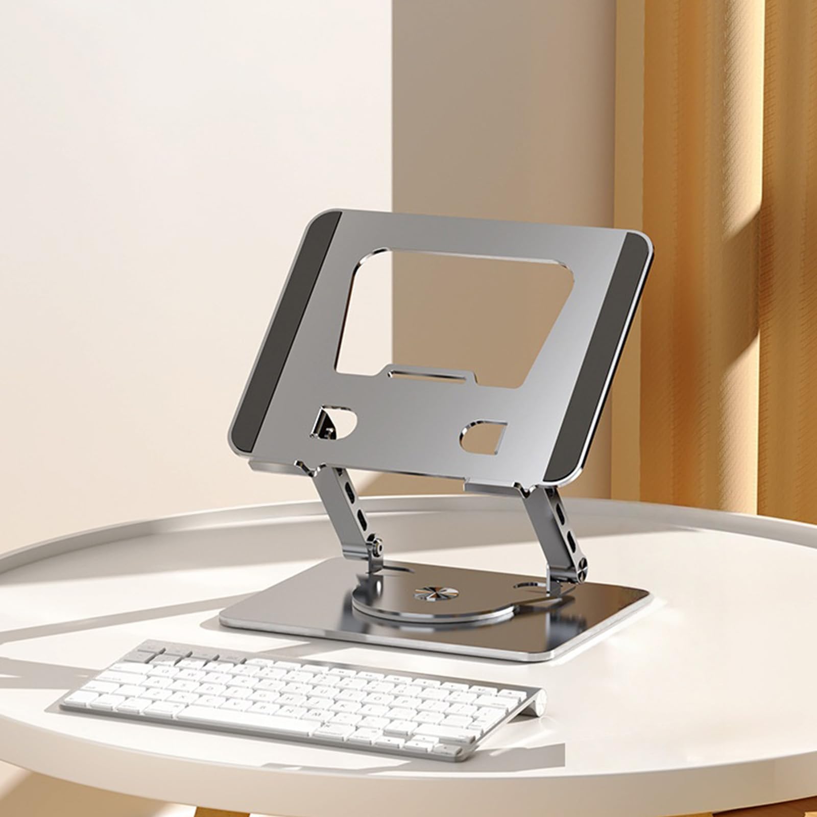 Soporte de refrigeración ajustable de dos ejes para laptop, marco de aleación de aluminio, base giratoria de 360 grados, suspensión ergonómica de escritorio para 10 dispositivos de 17 pulgadas