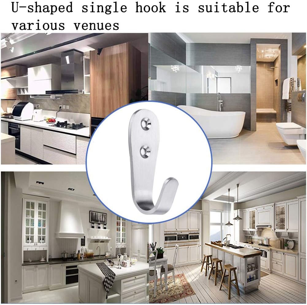 MANMILAI Wall Hooks 10 Pcs,Coat Hooks, Stainless Steel Hook, Garage, Luggage Key Hook, Bathroom Kitchen Dining Room,Heavy Duty, Indoor and Outdoor Hooks (Small Bent Hooks)