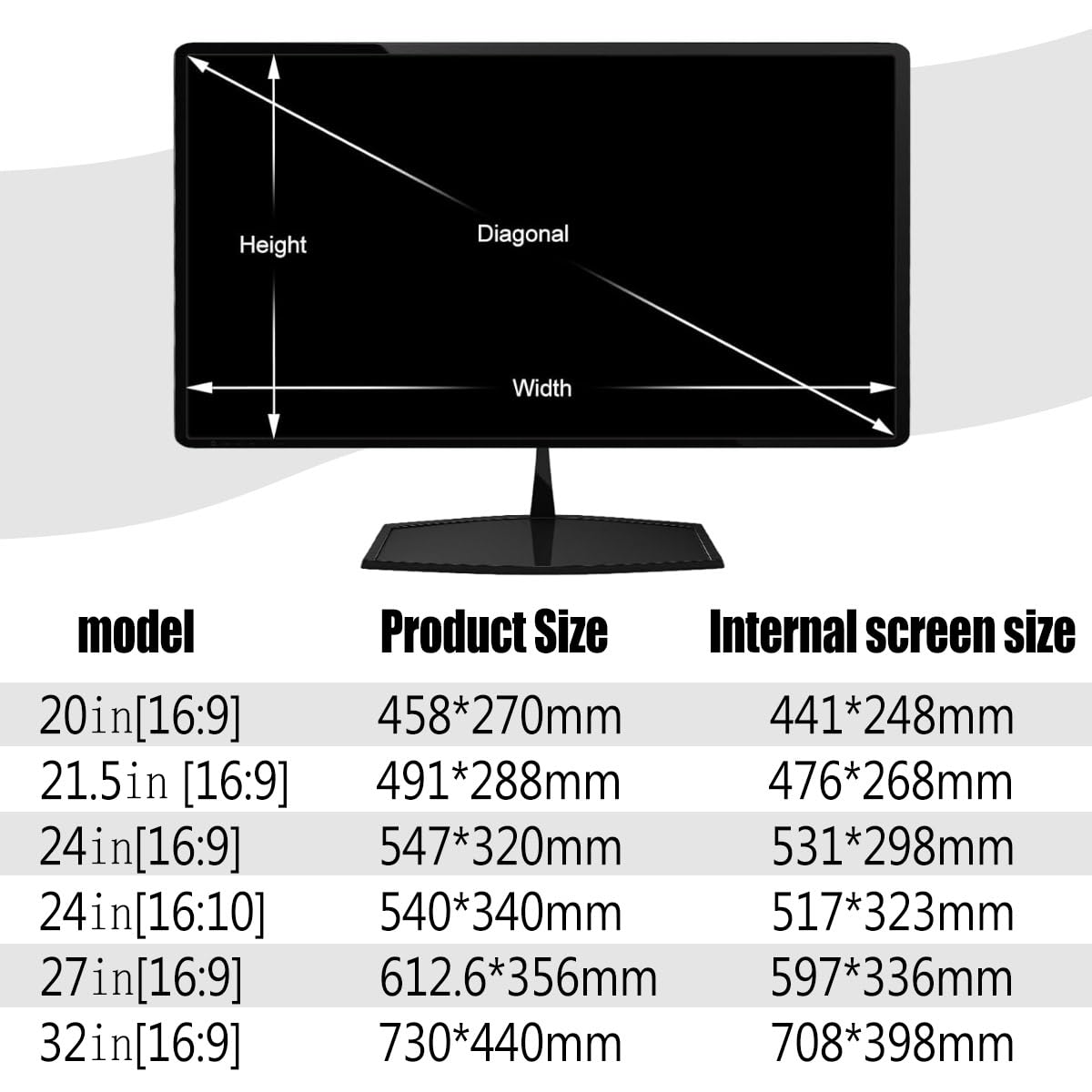 Pellicola protettiva universale per la privacy del computer, filtro antiriflesso per la privacy sospeso da 20/21,5/24/27/32 pollici, facile da accendere/spegnere, 21,5 polli(27 pollici 612,6*356 mm