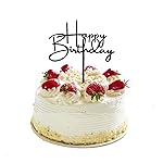 Happy Birthday Cake Topper sign Black DIY Acrylic Birthday Cake Topper Decoration For Birthday Party Decorations Supplies(Black 3)