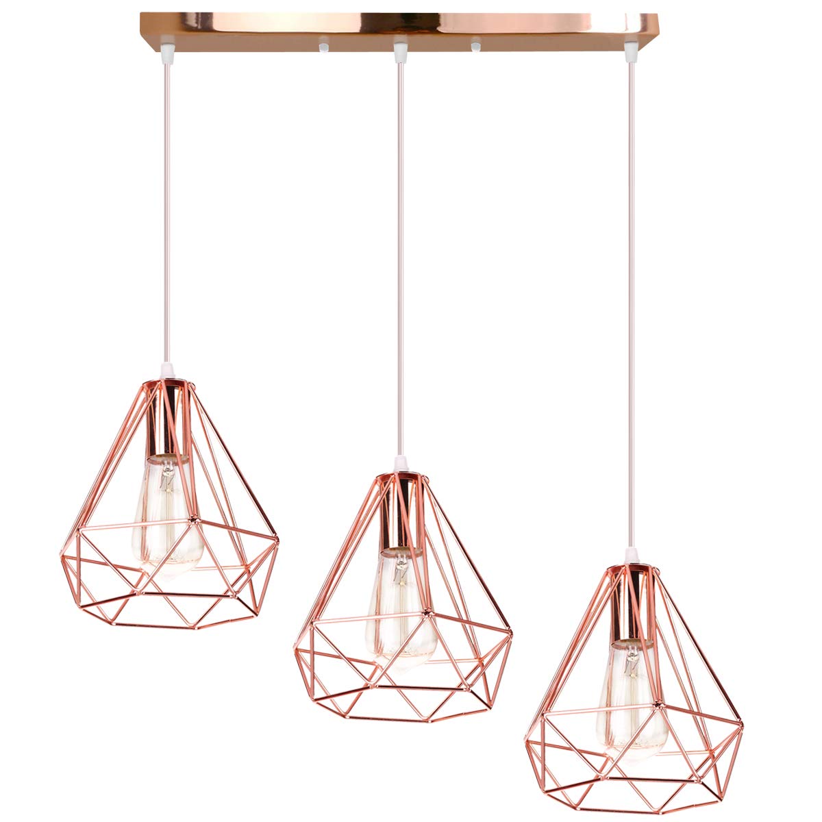 iDEGUModern Ceiling Light Pendant Lampshade E27 Diamond Shape Iron Retro Rose Gold Ceiling Light Decoration Lighting for Bedroom Kitchen Living Room (Bar Bracket, 20 cm)