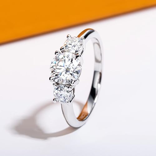 Miniatura 3 de Anillos de compromiso de moissanita de 1.4 a 2.2 quilates, color D, claridad VVS1, redondo, talla brillante, plata de ley 925, 3 piedras,