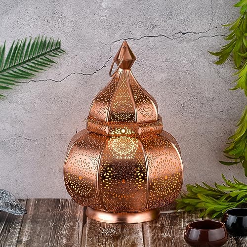 Marrakech Lámpara y farol en un metal de 30 cm de tamaño | Lámpara de mesa Lamisa de cobre como decoración oriental