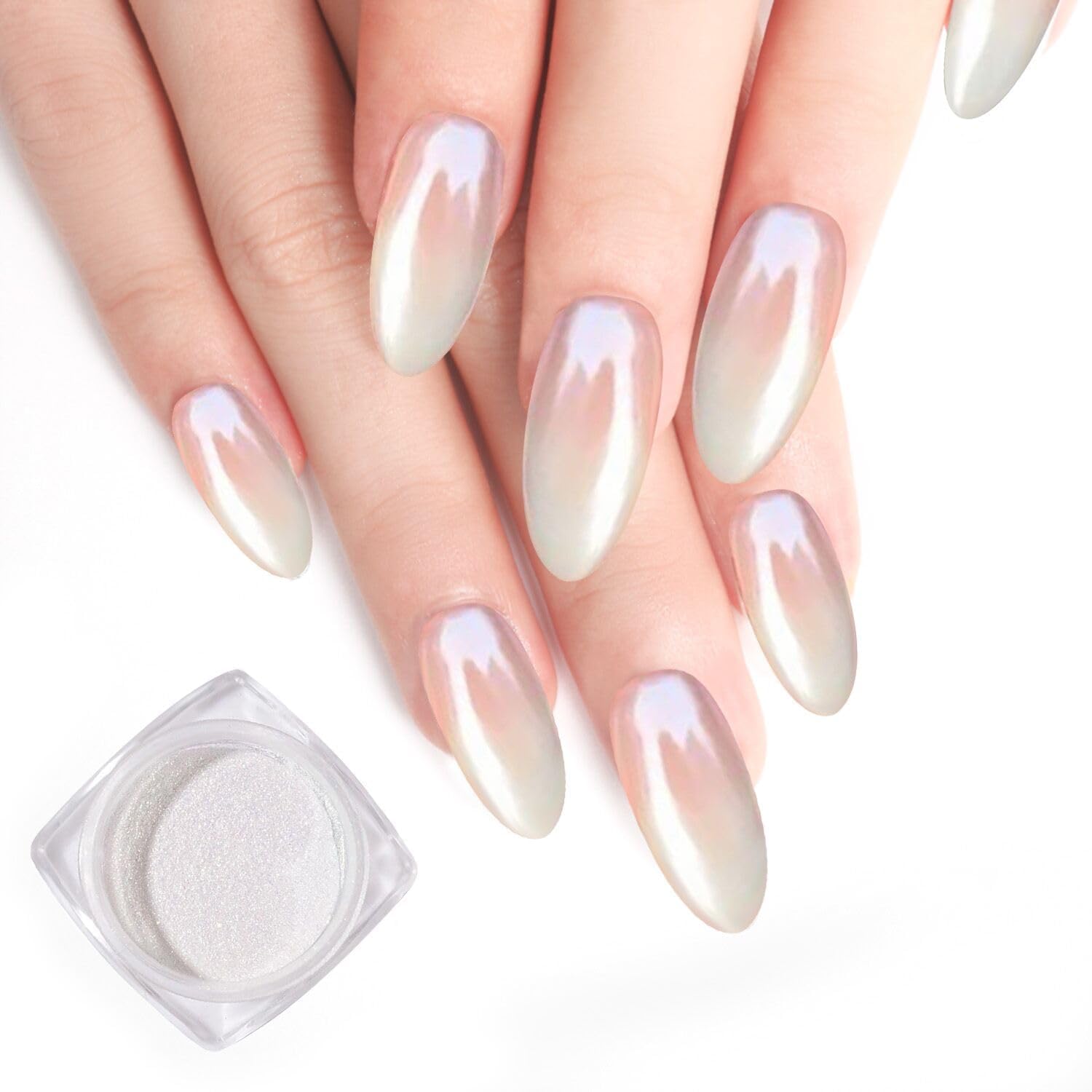 PrettyDiva Glazed Donut Nail Chrome Powder - White Pearl Chrome Nail Powder Magic White Chrome Powder for Nails, High Gloss Pearlescent Chrome Nail Powder for DIY Nail Art