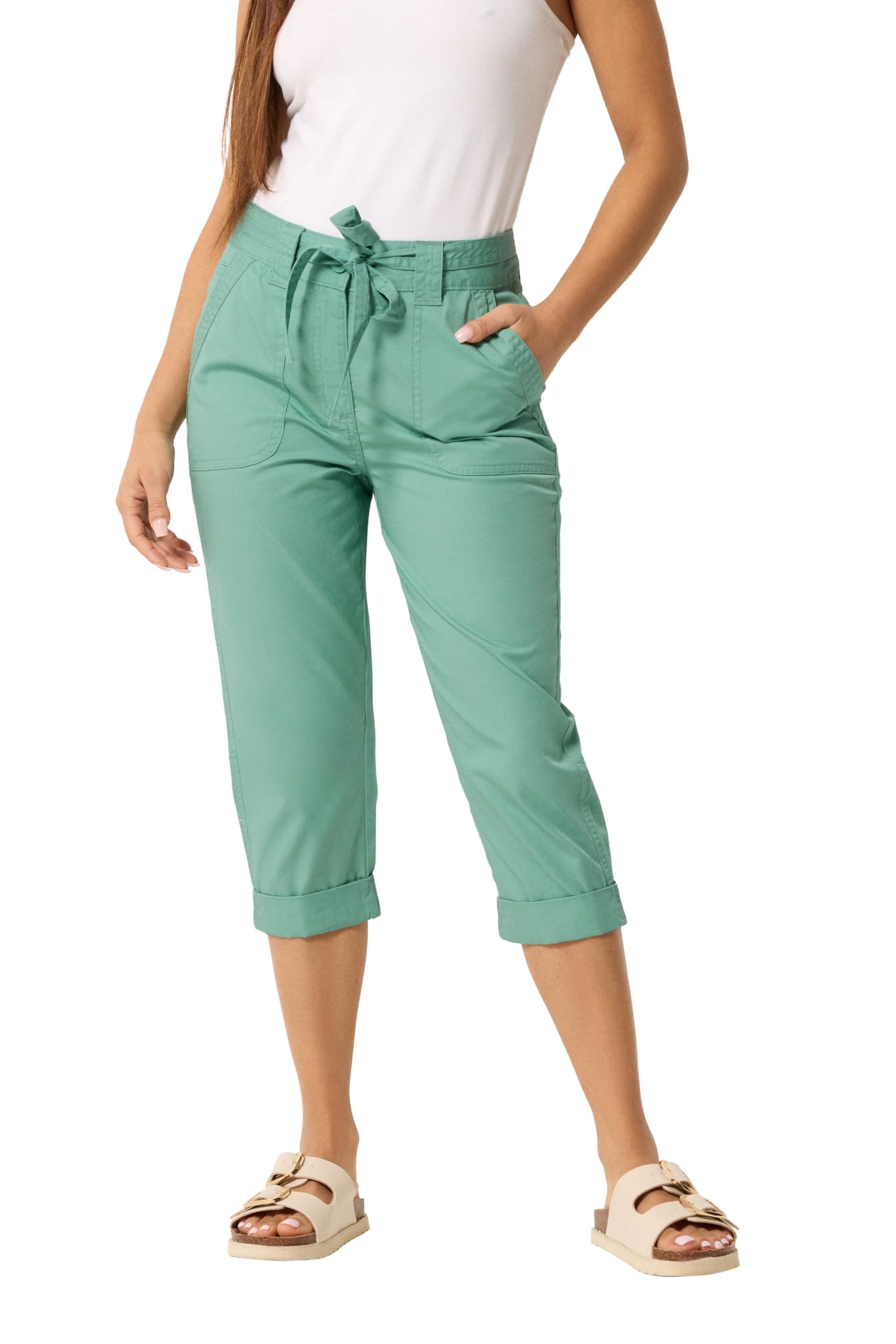 M&Co Women's Green Cotton Poplin Cropped Trousers In | : Small