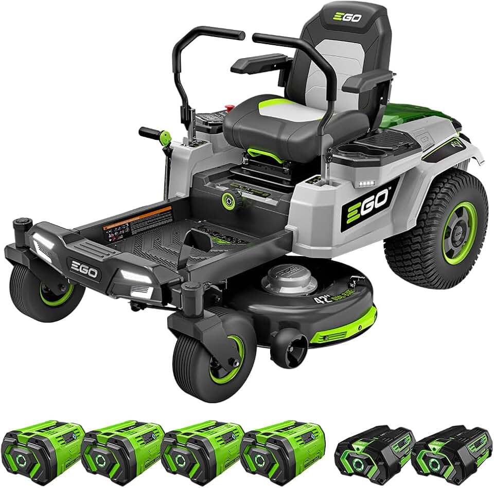 EGO ZT4204L 56-Volt 42-Inch Z6 Zero Turn Riding Mower with Peak Power Technology, (4) 10.0Ah Battery, 1600W Charger Included Plus Extra (2) BA2800T 5.0Ah Battery