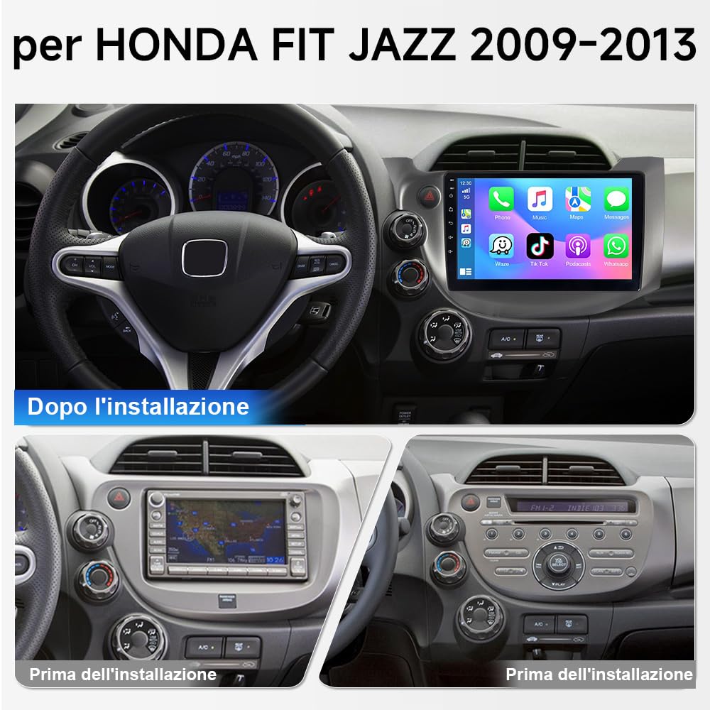 10.1" Autoradio Android 15 per Honda Jazz Fit 2007-2014 4+64GB | Touch Screen IPS, Wireless CarPlay Android Auto, GPS, Bluetooth 5.4, WiFi 6.0, Split Screen, Retrocamera