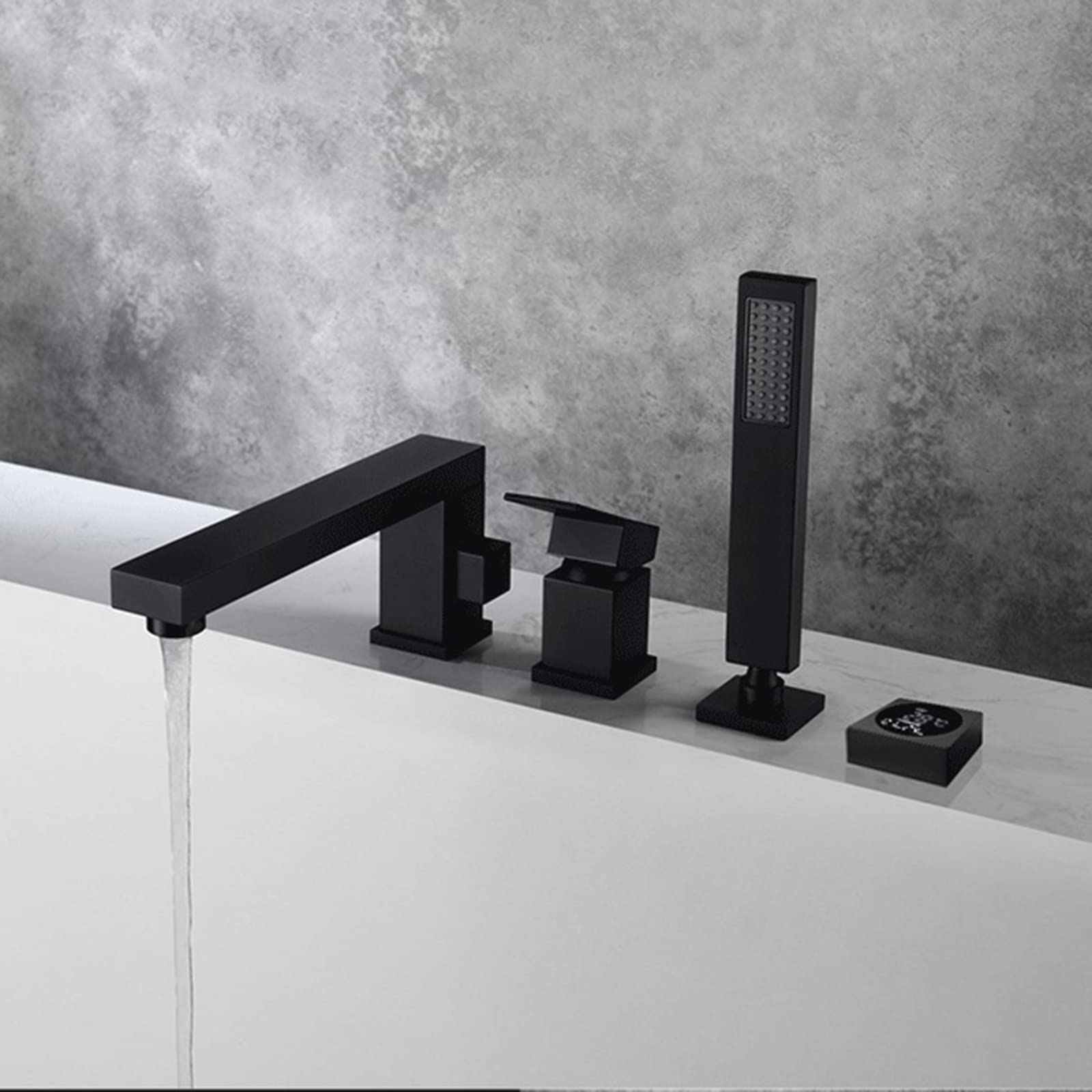 SBCGFY Black 4 Hole Bath Mixer Tap With Shower Deck Mount Bathtub Faucet Set For Bathroom,