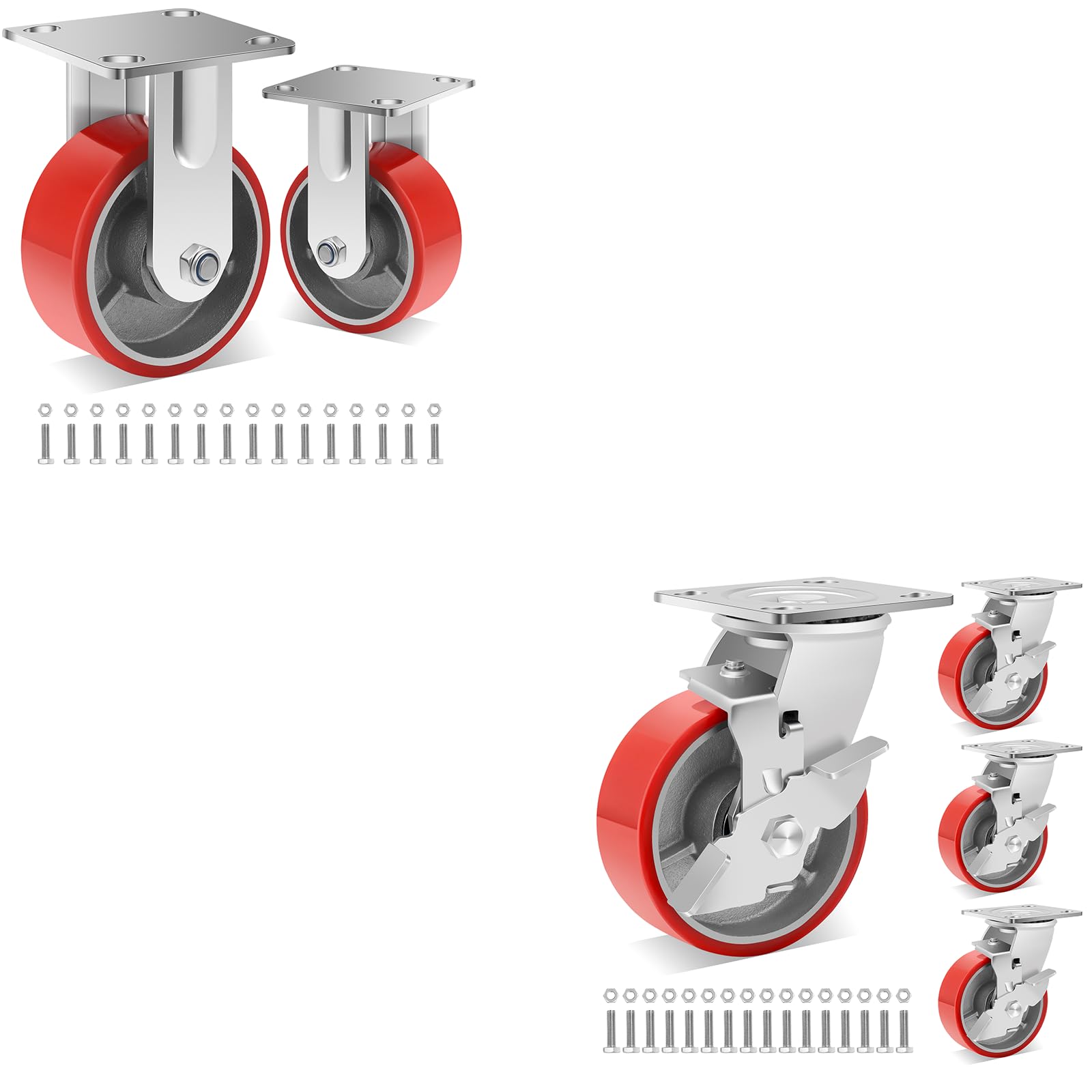 Sohnvwtgd 5 Inch Heavy Duty Casters Of 4 And 2 Fixed Industrial Casters