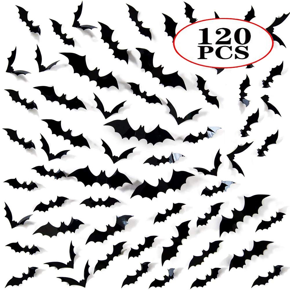 Halloween 3D Bats Decoration, 120 PCS 4 Sizes Realistic PVC Scary Bat Window Decal Wall Stickers for DIY Home Bathroom Indoor Hallowmas Decoration Party Supplies