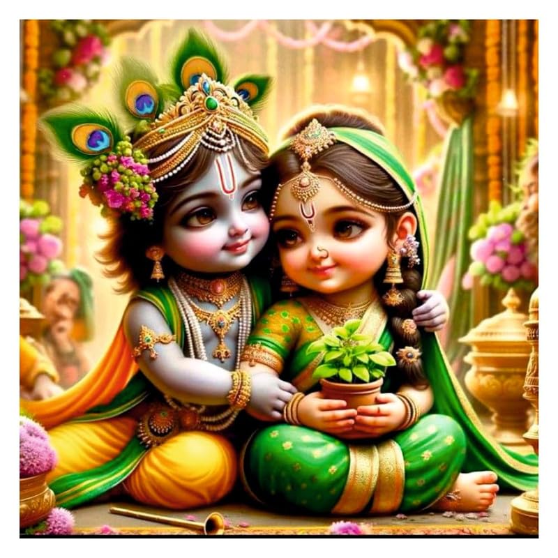 Image of British Terminal Cute little Bal Gopal Baby God Krishna| Kanha Ji | Laddu Lord Makhan Chor Painting Religious Poster for Pregnant Women for wall (matt thin vinyl,sticker,multicolor,unframed)| bj327
