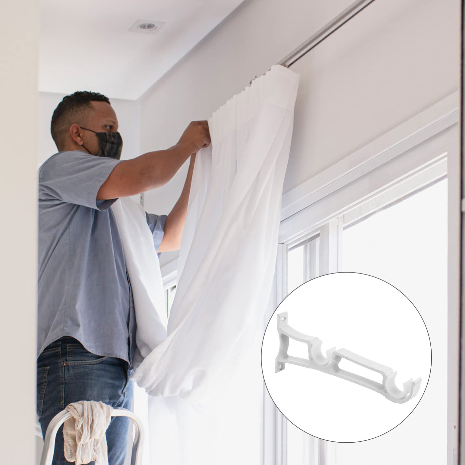 OUNONA Double Curtain Rod Brackets Wall Mounted Support for Rods Sturdy and Easy to Install for Bedroom Living Room Office and More