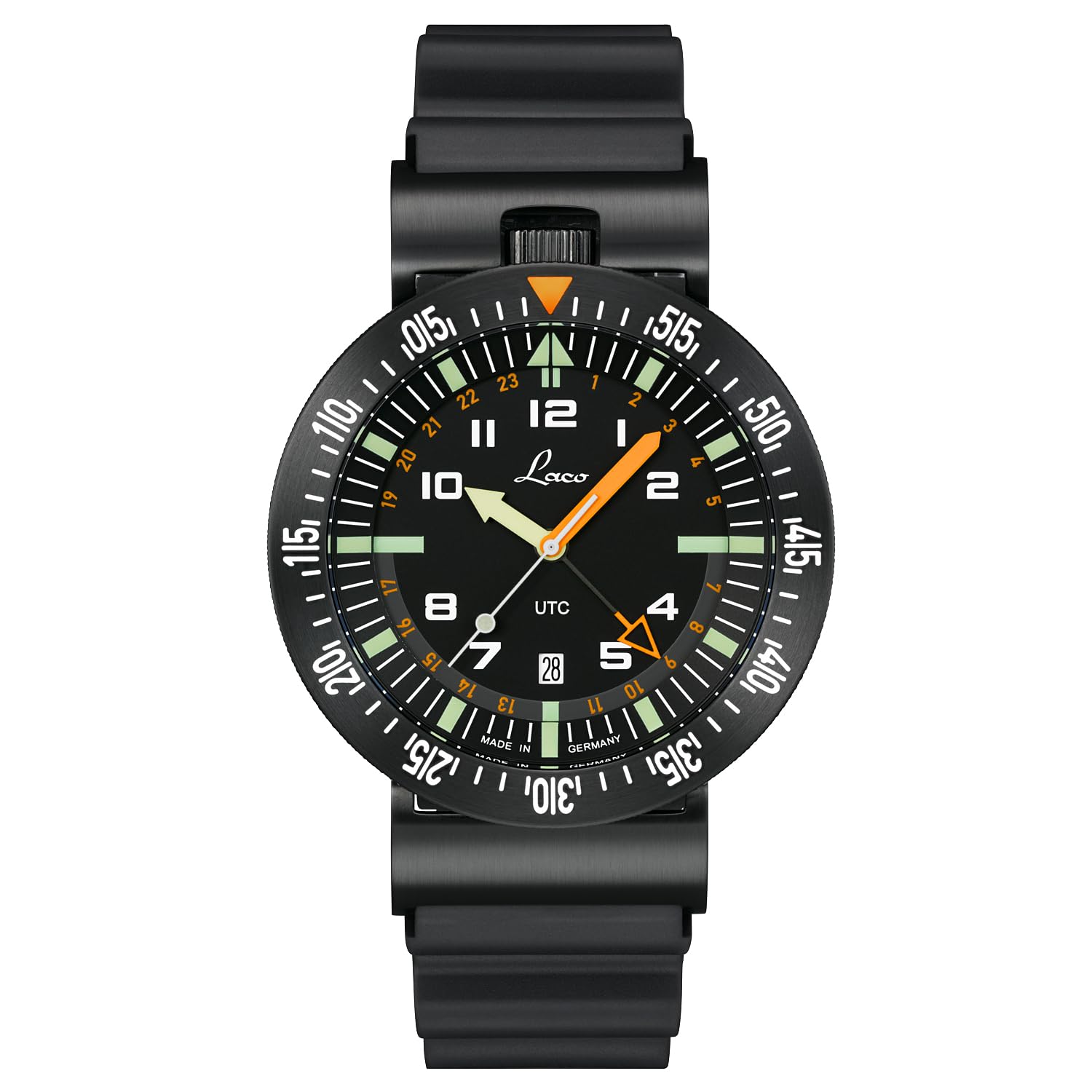 Laco Einsatzuhr Atacama Quarz UTC mit Leuchtindexe, Quarzuhr, Edelstahlgehäuse, Saphirglas, wasserdicht, Made in Germany