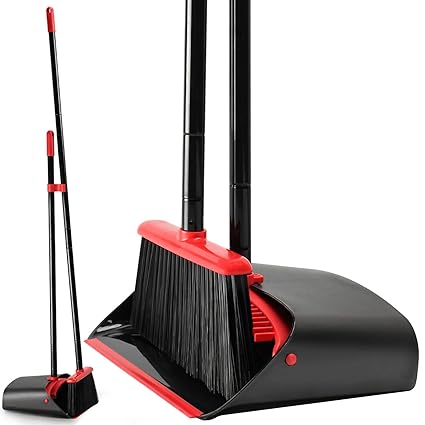 TreeLen Broom and Dustpan Set for Home,Upright Broom with Dustpan Combo Set for Indoor Garage Kitchen Room Office Lobby Sweeping