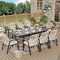 MIXPATIO 9 Pieces Outdoor Patio Dining Set, Wicker Patio Table and Chairs Set of 8, Rattan Chairs with 3.1" Cushion and Extendable Rectangular Table for Backyard, Porch, Beige
