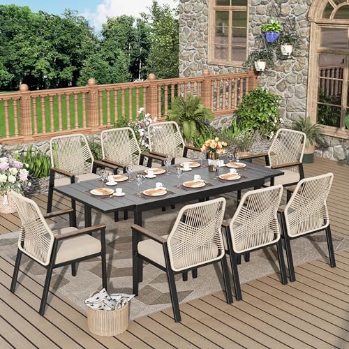 Outdoor Wicker Dining Set for 8: Stylish Comfort for Backyard Gatherings 3 MIXPATIO 9 Pieces Outdoor Patio Dining Set, Wicker Patio Table and Chairs Set of 8, Rattan Chairs with 3.1