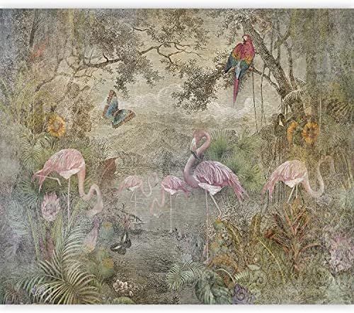 artgeist Wall Mural Retro 135x101 in - Peel and Stick Self-Adhesive Wallpaper Removable Large Sticker Foil Wall Decor Print Picture Image Abstract Vintage Flamingo Animals g-C-0392-a-a