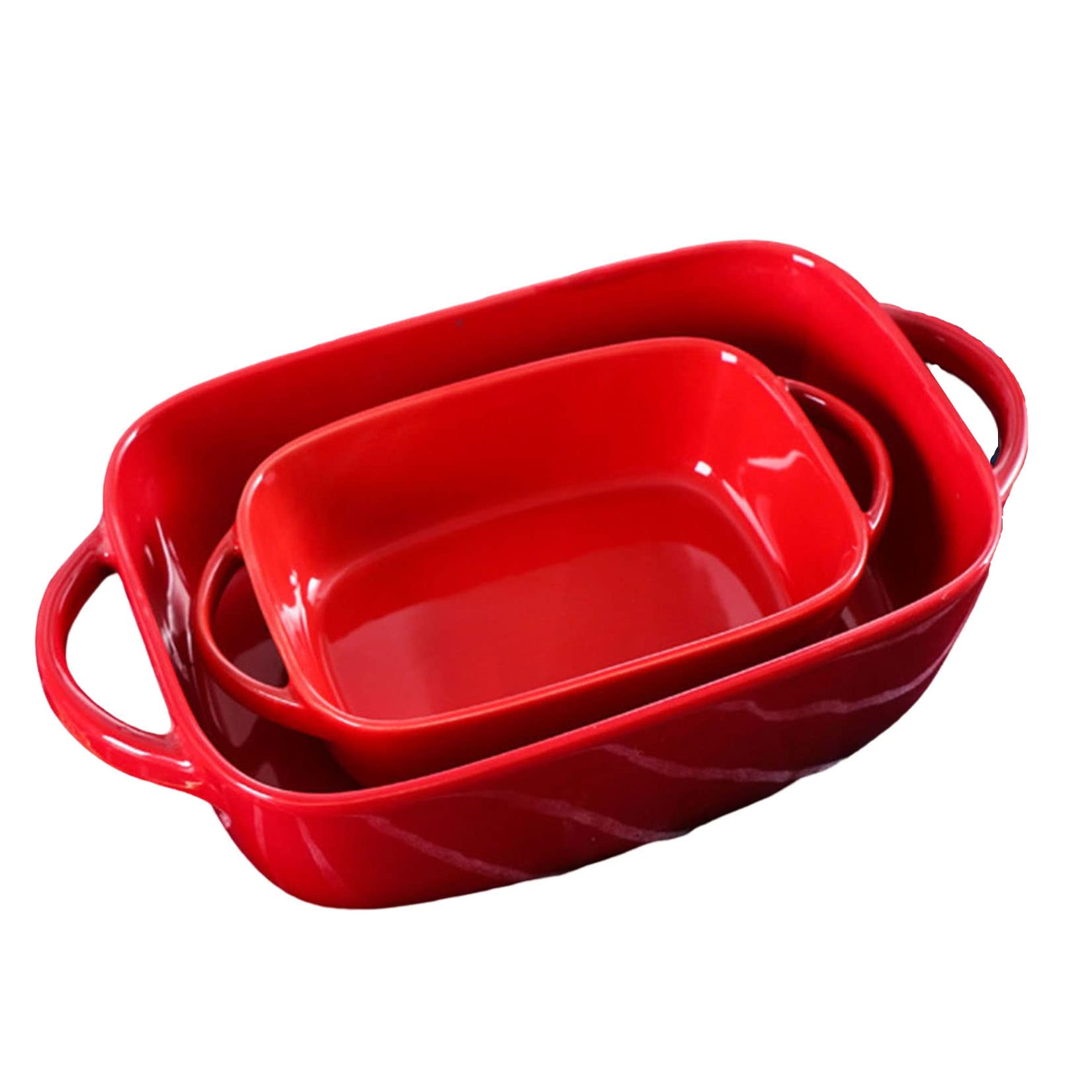Lot de 2 moules à tarte rectangulaires en porcelaine, joli gâteau, assiette à tarte en porcelaine pour la cuisson, plat de cuisson à tarte en porcelaine pour Thanksgiving et le dîner de Noël, rouge