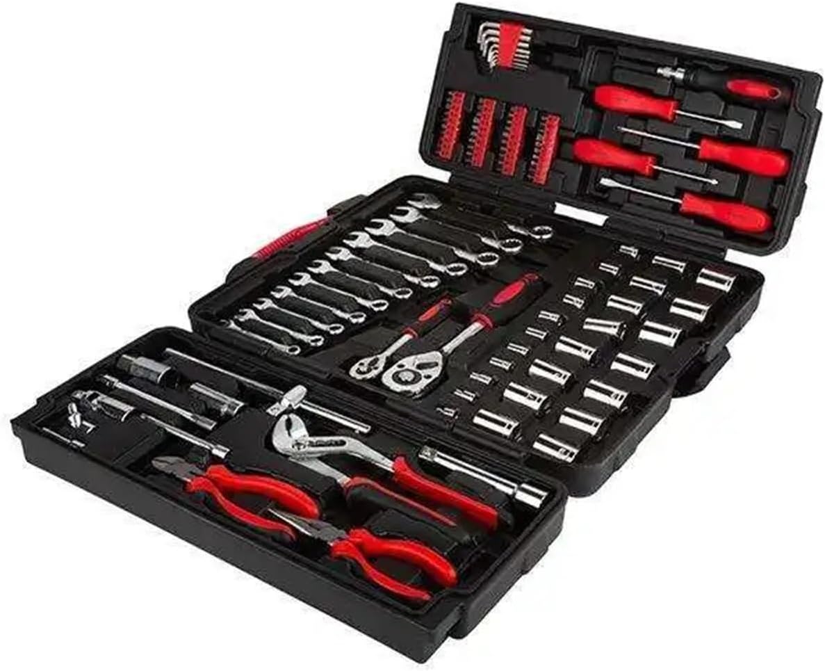 105 Pieces Socket Wrench Auto Repair Tool Mixed General Household Hand Tool Set Tool Kit with Plastic Toolbox Storage Box