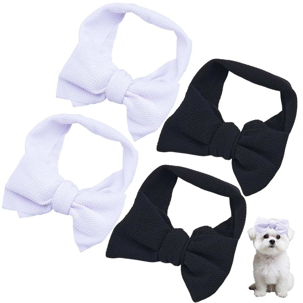 GORGECRAFT 4Pcs 2 Colors Dog Bow Headbands Cute Large Bow Headgear Pet Headdress Stretchy Headband Decorative Head Accessory for Cat Puppy Bathroom Apparel Party Costume Photo Prop Black White