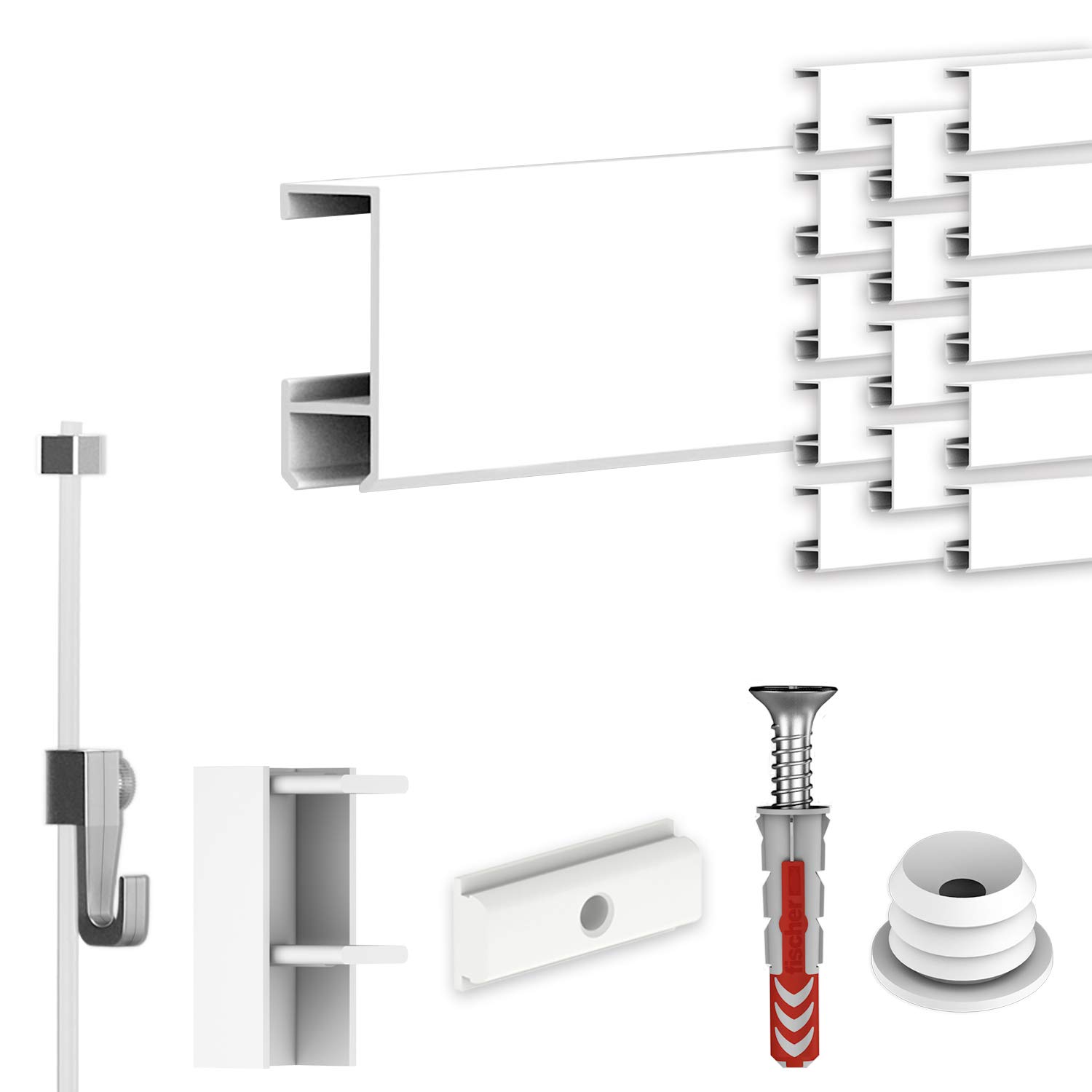 hang-it Komplettset - Galerieleisten Bilderleisten - 30 Meter inkl. Bilderhaken, Seile und Montagematerial