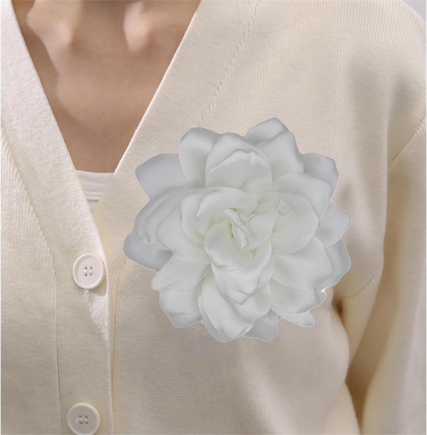 Satin Fabric Rose Flower Brooches - Handmade Floral Accessory for Wedding Party Dance Banquet Ceremony - Size: 4.72in
