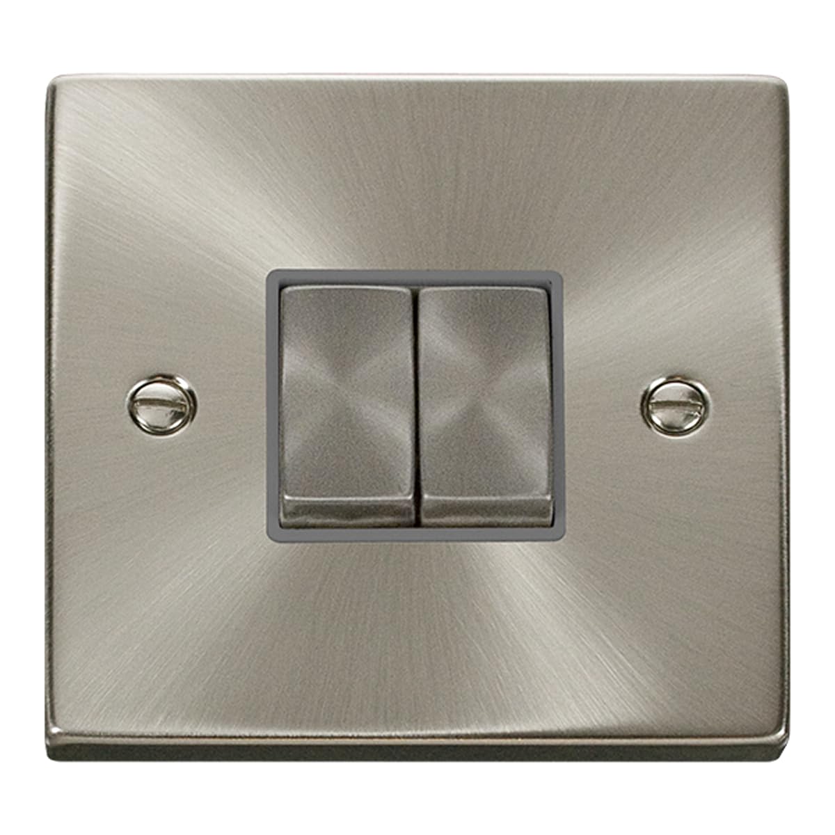 B&Q -  Deco Plate Switch 2 Gang 10Ax 2 Way Satin ChromeVpsc412Gy