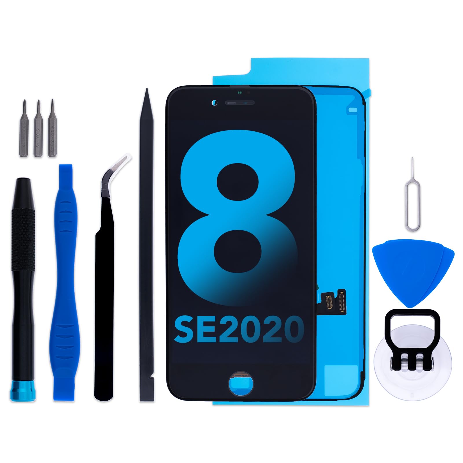 for iPhone 8/SE 2020 2nd Generation Screen Replacement Kit, 4.7" LCD Display 3D Touch Digitizer Assembly with Repair Tools and Frame Adhesive (Black)