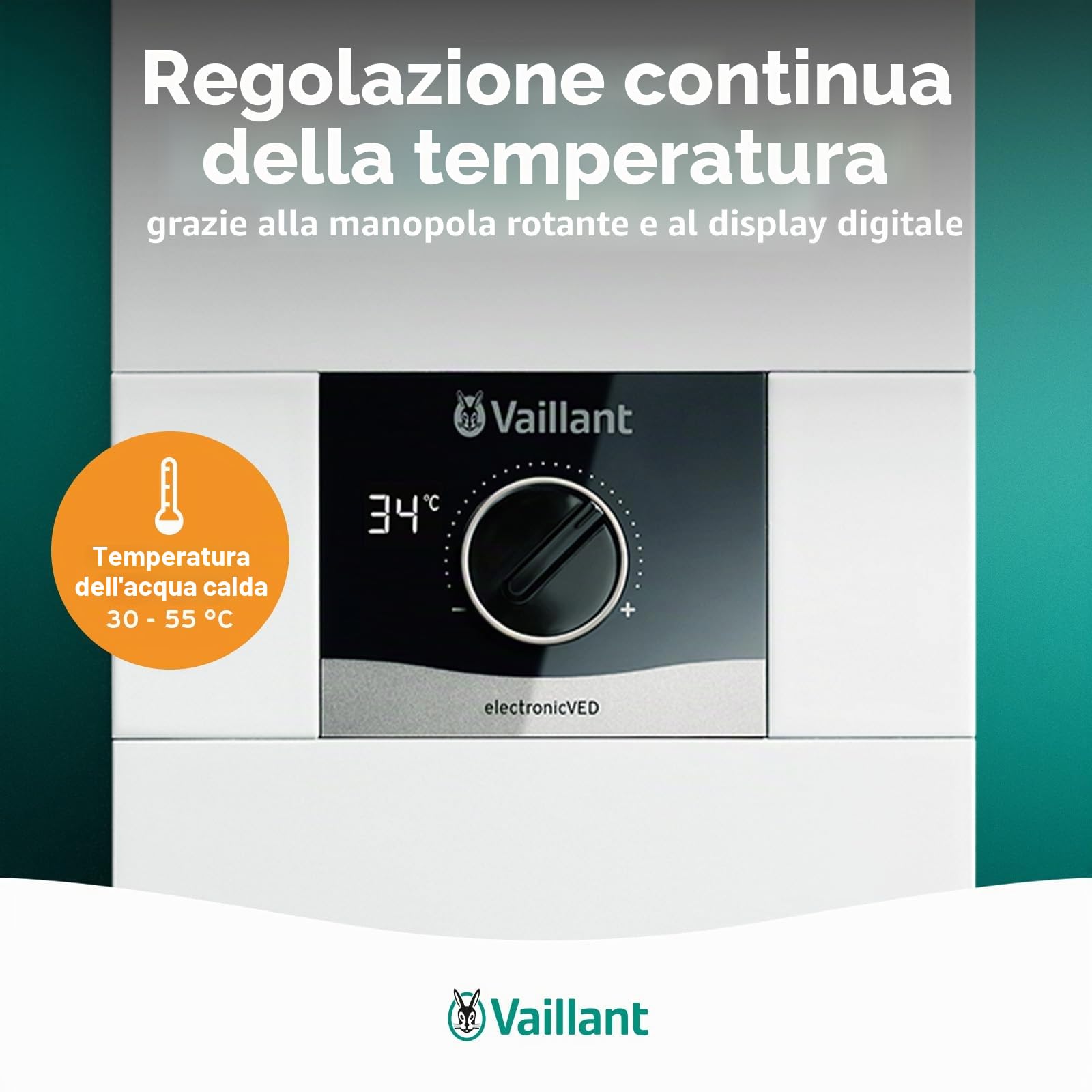 Vaillant 0010023779 - Scaldabagno elettronico electronicVED, VED E 24/8, 24 kW, resistente alla pressione, display digitale, temperatura di uscita precisa, regolazione continua, colore: bianco