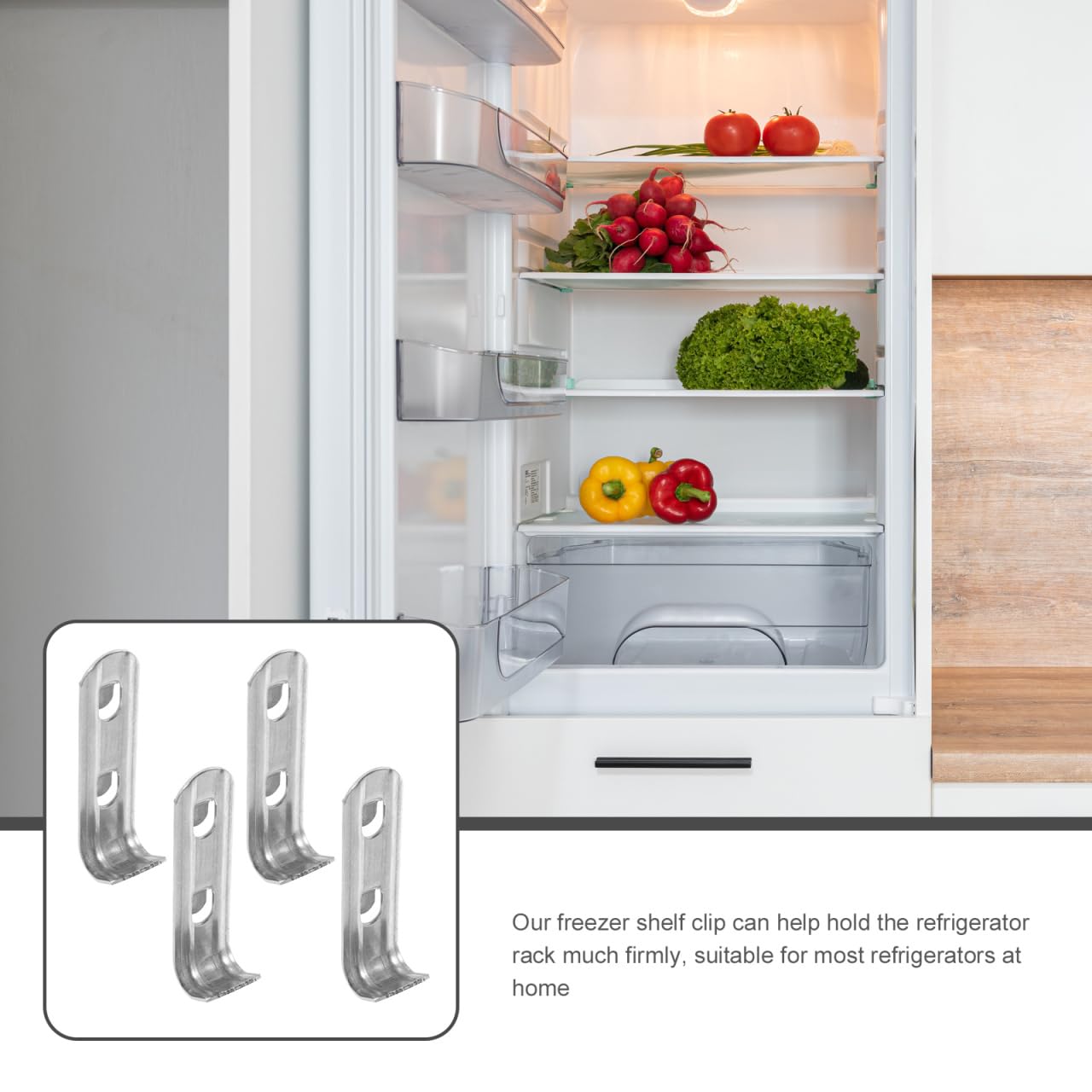 HOMSFOU Stainless Steel Shelf Hooks 4 Pack 2.6 Inch Refrigerator Freezer Clips Cabinet Supports for over Fridge Storage and Cooling Cabinet Organization - Image 3