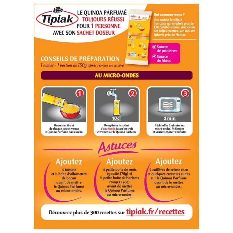 Délicieux Paquet Découverte Quinoa Parfumé - 4 Sachets de 60g TIPIAK - Idéal pour Plats Santé - Céréales Gourmandes - Le Lot De 3