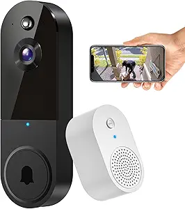 1080P Wireless Video Doorbell Camera, Live View, Smart AI Human Detection, Night Vision, 2.4G WiFi, Cloud Storage, Indoor Outdoor Surveillance (Black) asin的图片