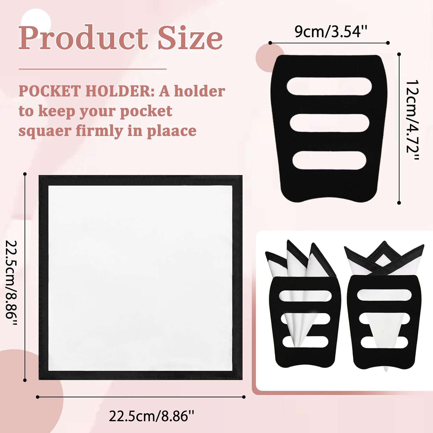 White Pocket Squares for Men, Color Contrast Trim Mens Handkerchiefs with Pocket Square Holder for Daily Wedding