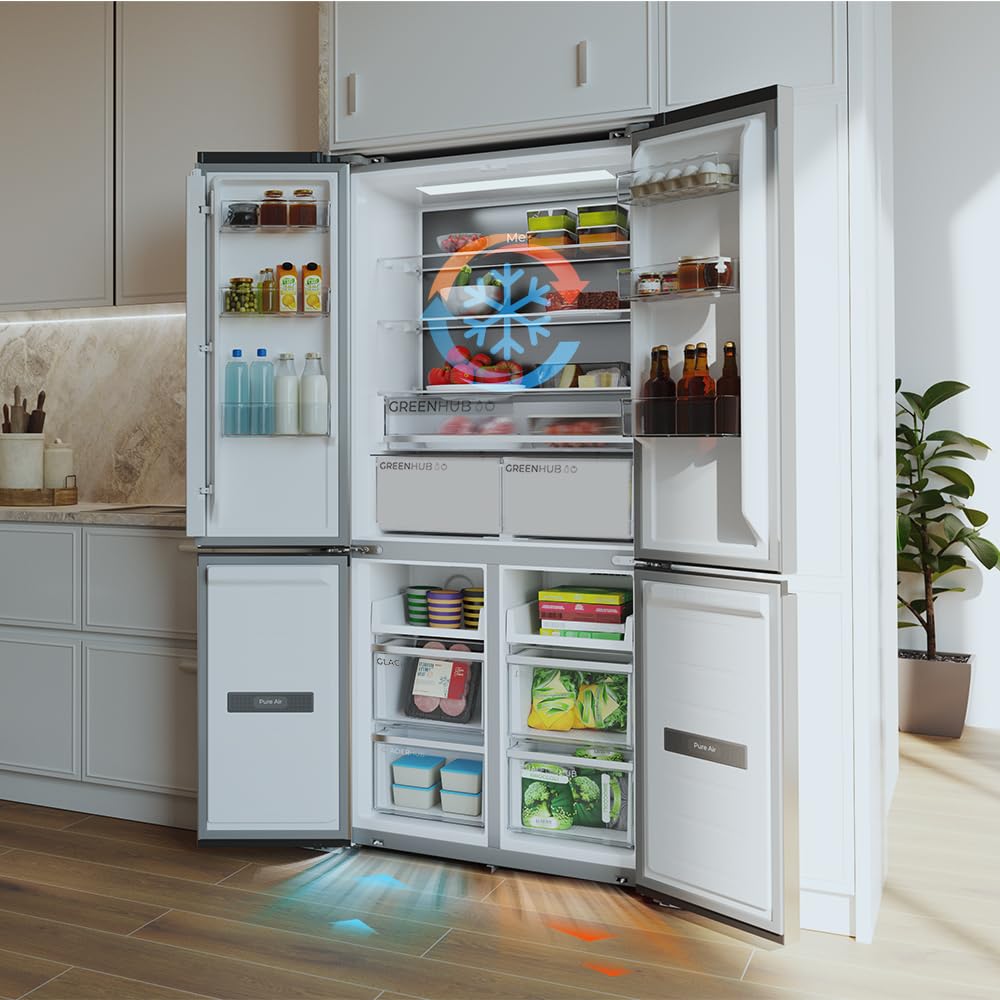 Cecotec Frigorifero 4 Porte Semi-Integrabile No Frost Bolero CoolMarket 4D 456 SBI Inox E. Extra Capacità Max 456L, Altezza 189cmx83cm Larghezza, MetalFlexCooling, Compressore Inverter Silenzioso