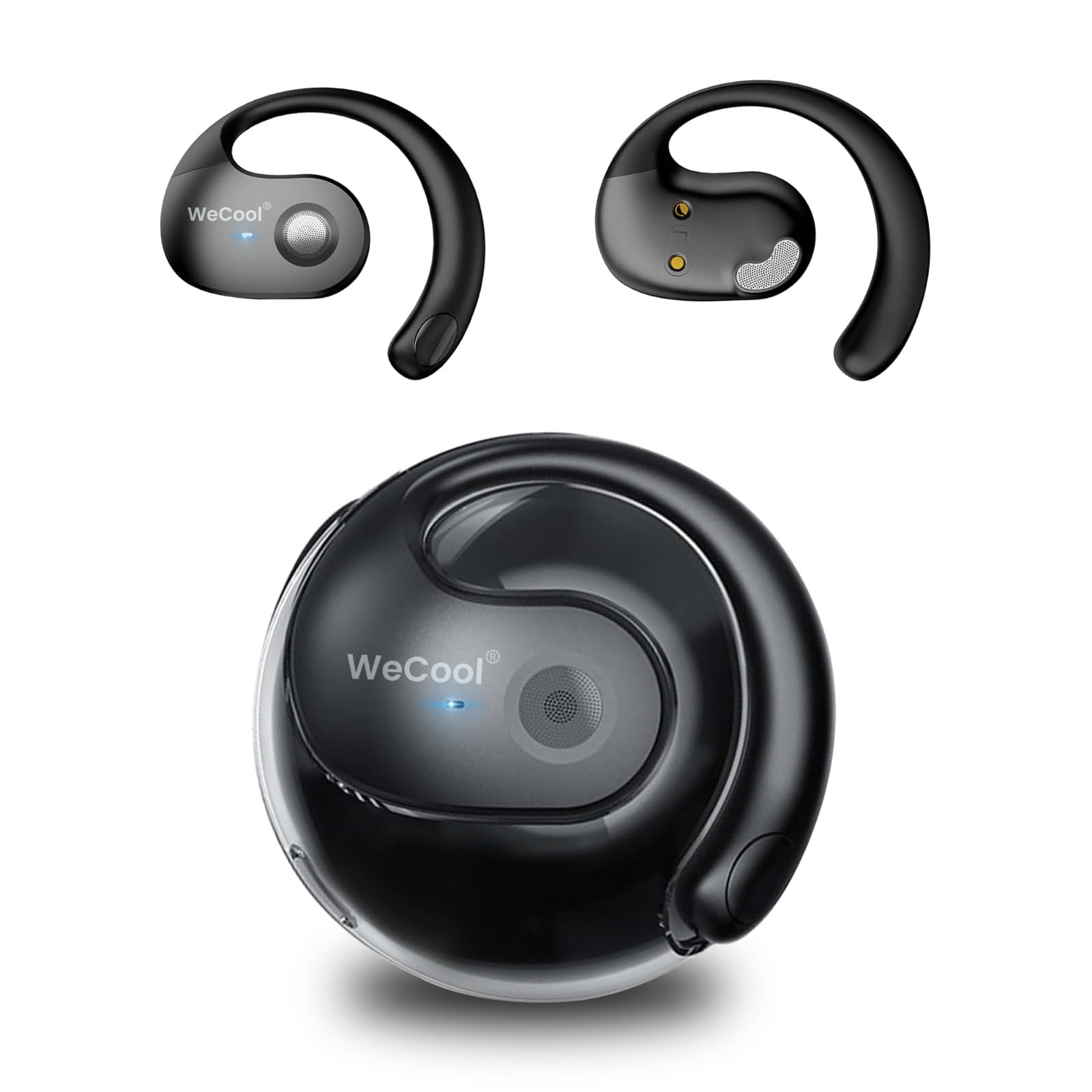 Moonwalk Mini Ows Bluetooth Open Ear Earphones Wireless with Call Noise Reduction,Ideal for Running,Cycling,and Gym,Long Playtime,Dustproof and Waterproof,C-Type Earphones for Android/iOS-Black