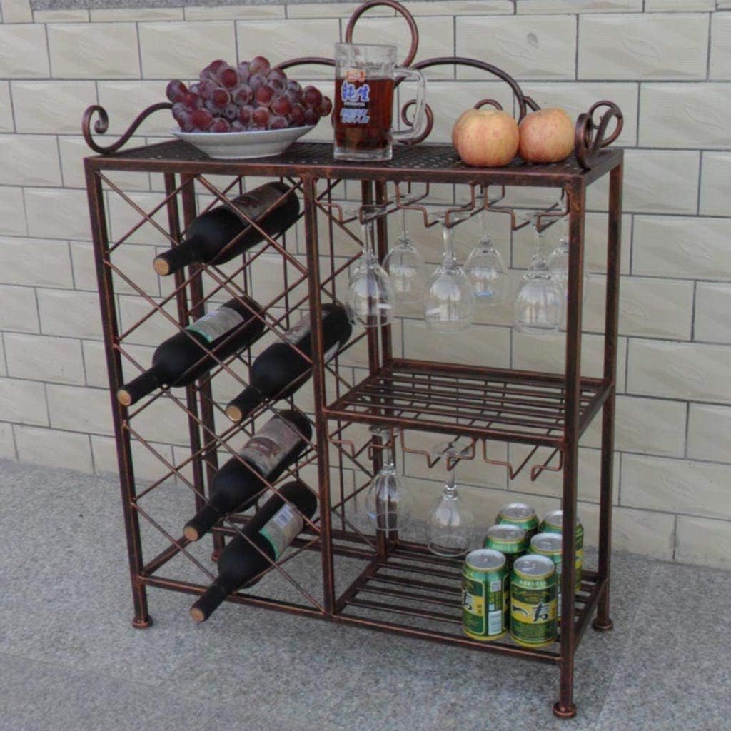 Cabinet Kitchen Wine Rack Storage Rack and Glass Holder Free Standing Shelf Wrought Iron Rack-Mounted Goblet Rack Space-Saving Wine Beer Whisky Brandy Rack A
