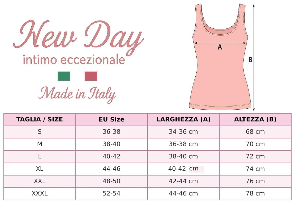 New Day intimo eccezionale Made in Italy – Pack de 3 Camisetas Interiores Tipo Canotta para Mujer de Tirante Ancho con Encaje de macramé o Ribete Satinado en 100% algodón