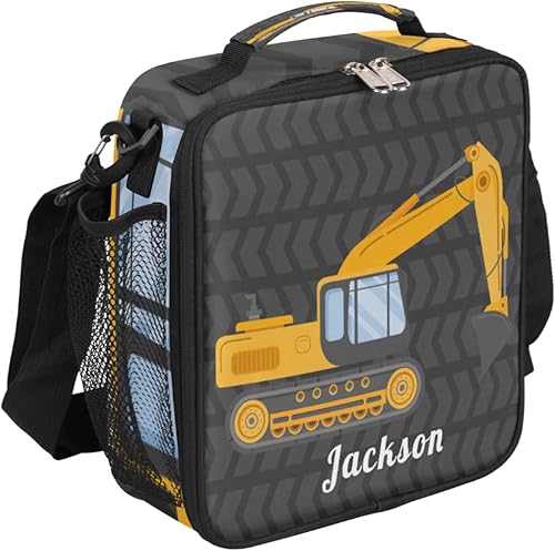 Bolsa de almuerzo personalizada con nombre para niños, niñas, adolescentes y hombres, lonchera aislada con excavadora personalizada, bolsa de mano