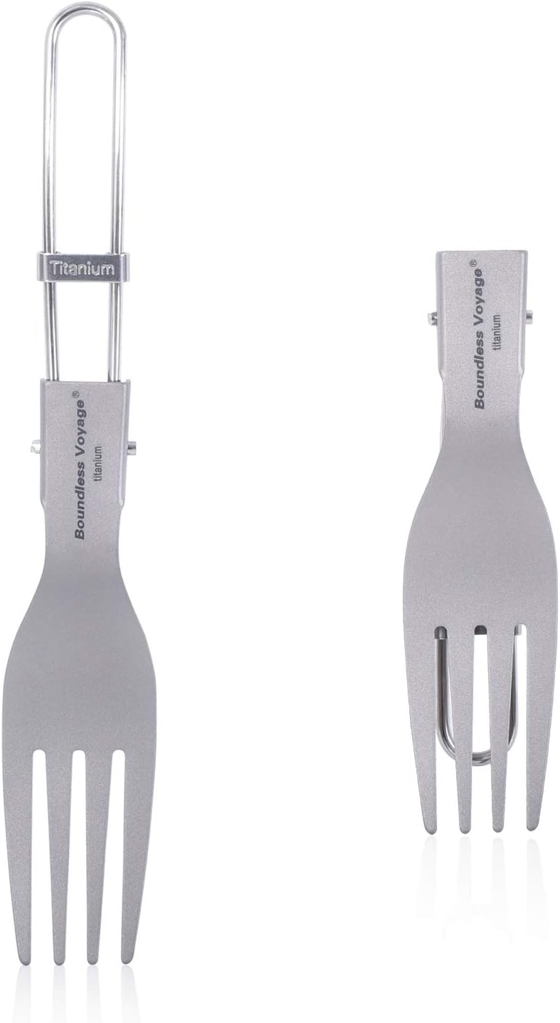 iBasingo Titanium Spork Spoon Fork Knife with Folding Handle Ultralight Dinnerware Utensils for Camping Outdoor Picnic Hiking Travel Home use