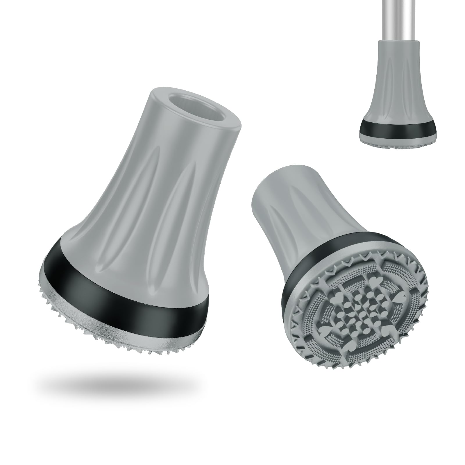 supregear Gommini per Bastoni Antiscivolo (18mm-19mm, x 2 unità), Puntali e Piedini in Gomma Resistente per Tutti Terreni Grip Estremo Tappo per Piedi per Canne, Stampelle e Bastoni, Grigio Chiaro