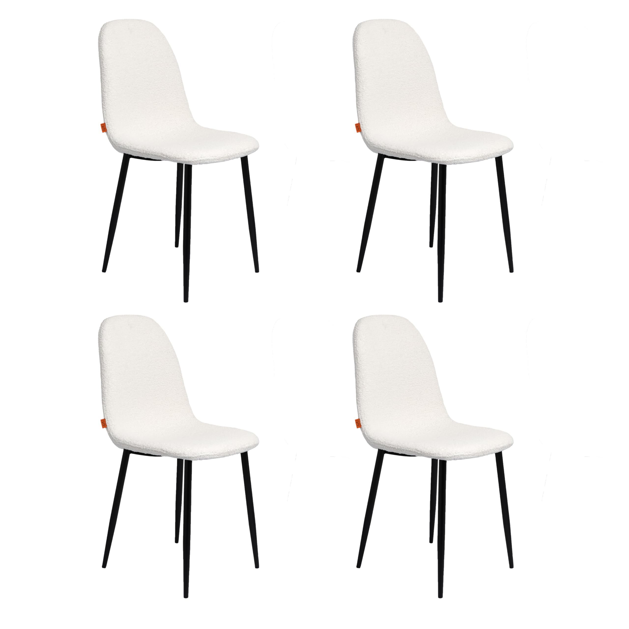 Mevsim Store Dining Chairs Set of 4 White - Teddy Armchair White - Stainless Steel Kitchen Chair- Black Powder-Coated Steel Legs- For Living Room, Bedroom, Office and Dining Room