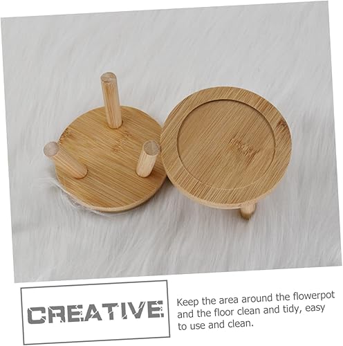 Miniatura 4 de MERRYHAPY 2 piezas de maceta base jarrón soporte de estante de madera soporte de mesa soporte de exhibición de maceta platillo de bambú rojo