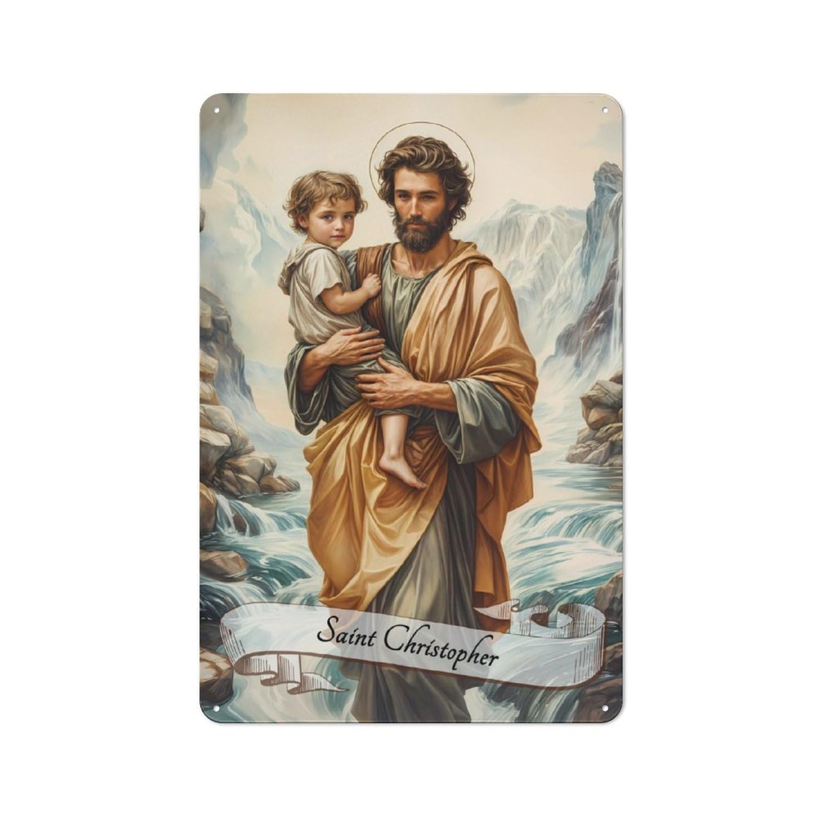 Junmoney Saint Christopher Tin Wall Plaque 30X20cm With For Guest Room Or Hallway, For Hallway Wall Decor Fans