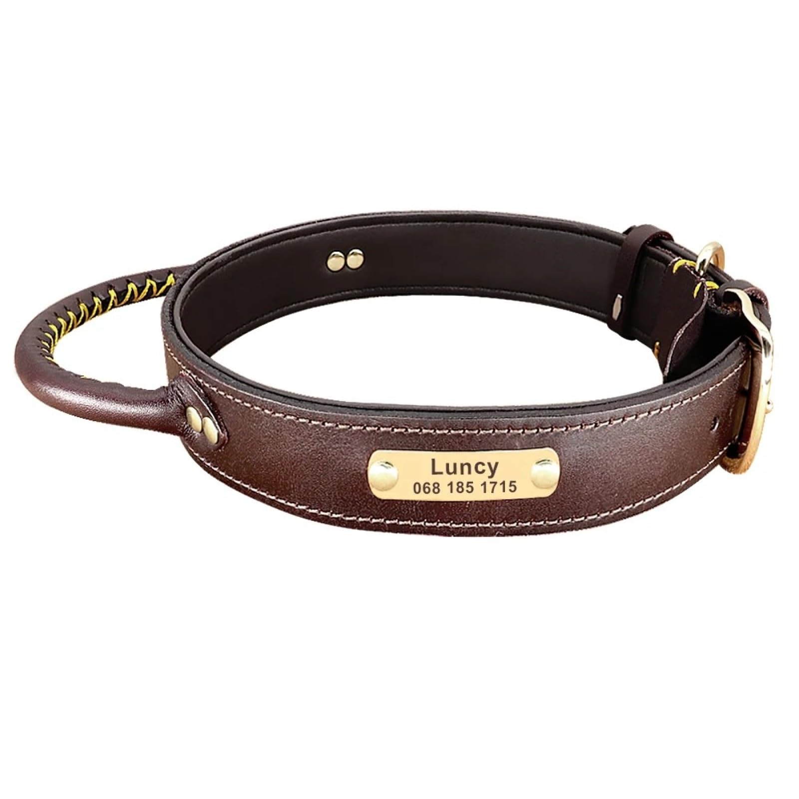 Collier de chien en cuir PU marron taille M avec poignée de commande pour Shiba