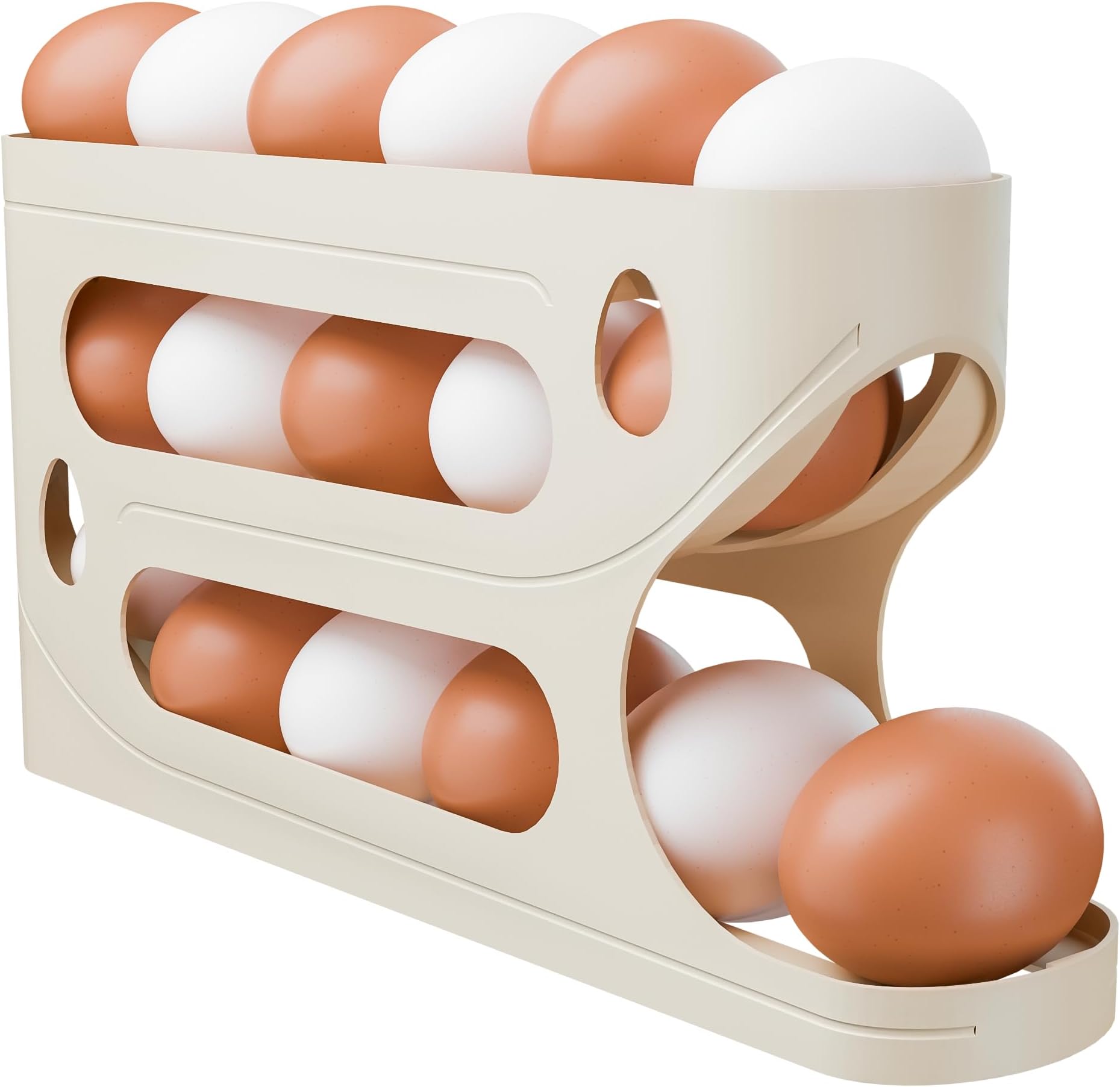 TEX_RO Rolling Egg Holder For 18-24 Eggs/Lemon Dispenser,Space-Saving And Durable Storage Solution With Gravity Three Layer Plastic Egg Dispenser, Storage Rack Ideal Use Fridge And Pantry